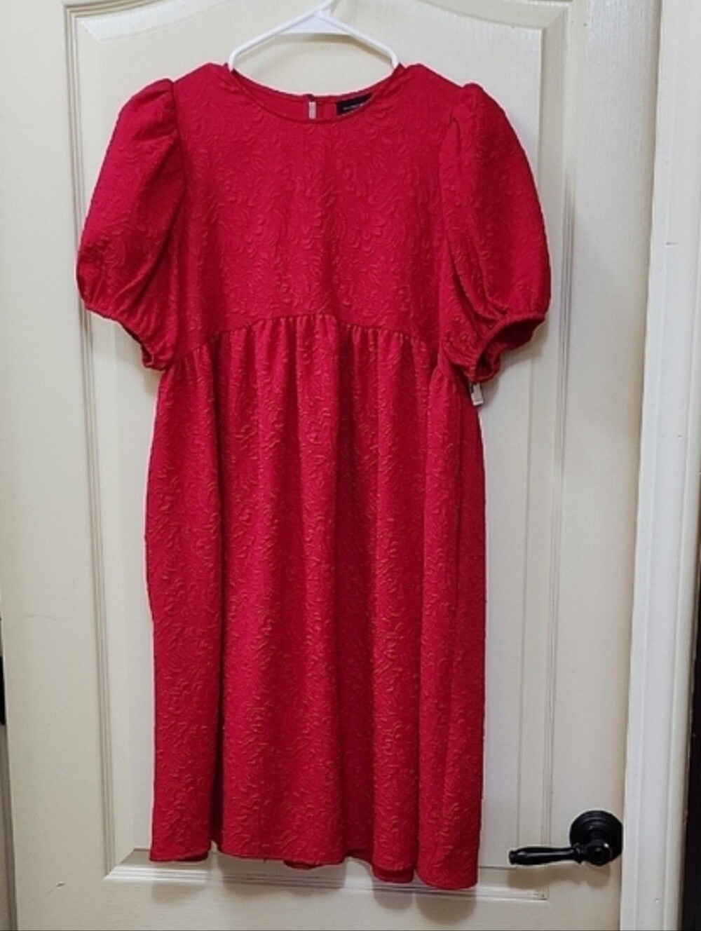 Who What Wear Puff Short Sleeve Textured Babydoll Dress
